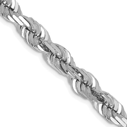 14k White Gold 6.5mm D/C Rope Fancy Lobster Clasp Chain