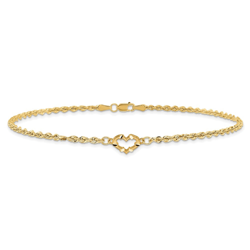 10k Diamond-cut Open Heart Rope 9inch Anklet
