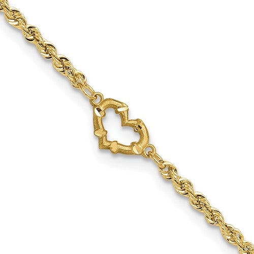 10k Diamond-cut Open Heart Rope Anklet