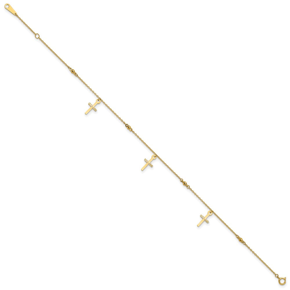 10k Polished and Textured Cross 9in Plus 1in ext. Anklet