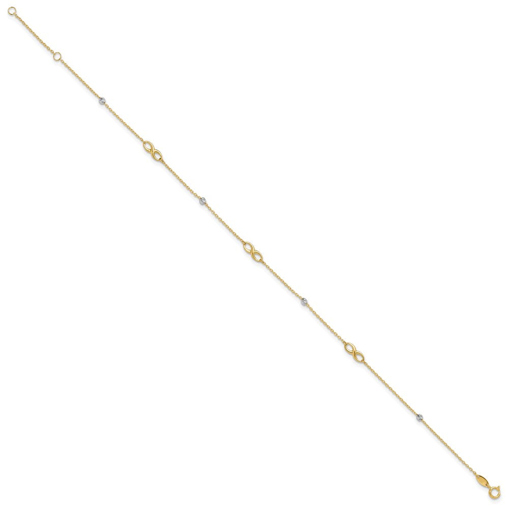 10K Two-Tone Diamond-cut Beads and Infinity 10in Plus 1in ext. Anklet