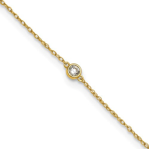 10k Polished Bezel CZ Anklet