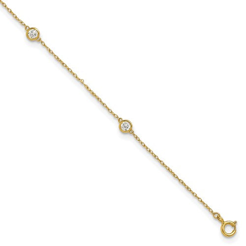 10k Polished Bezel CZ 5 Station 10in Anklet