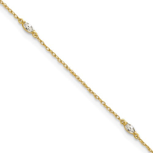10k Polished Marquise CZ 4 Station 10in Anklet