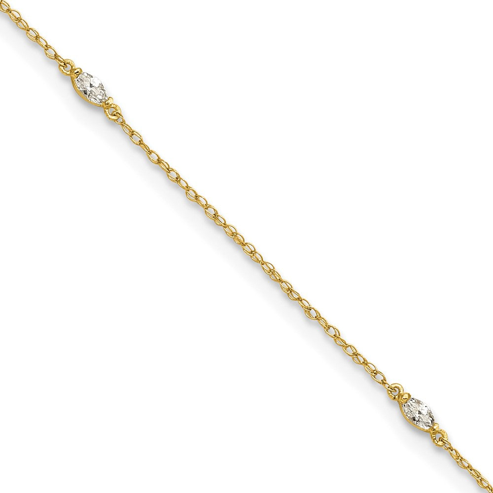 10k Polished Marquise CZ 4 Station 10in Anklet