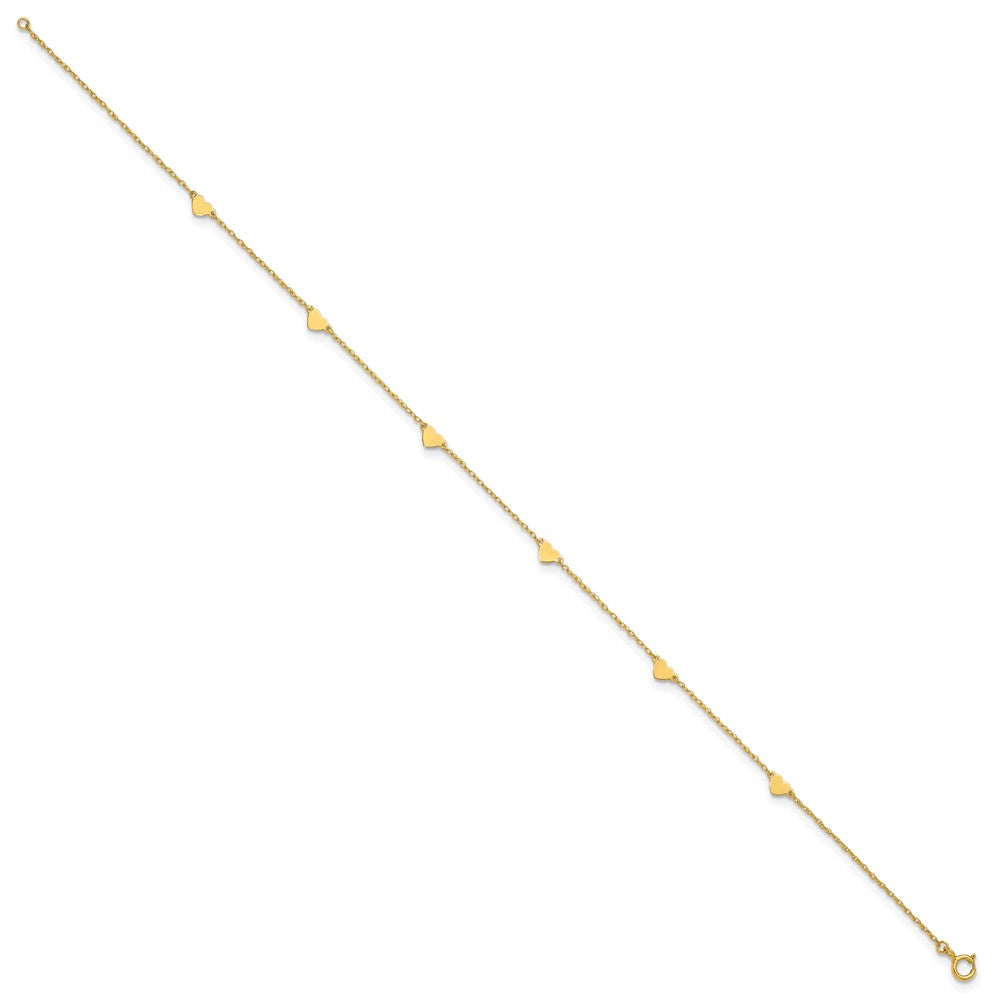 10k Polished Heart 6 Station 10in Anklet