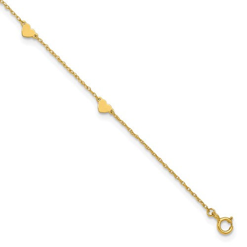 10k Polished Heart 6 Station 10in Anklet