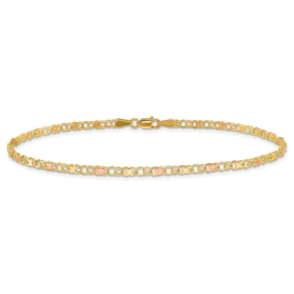 10k and Rose X's and Hearts 7in Bracelet