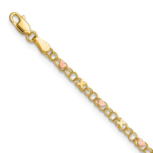 10k and Rose X's and Hearts 7in Bracelet
