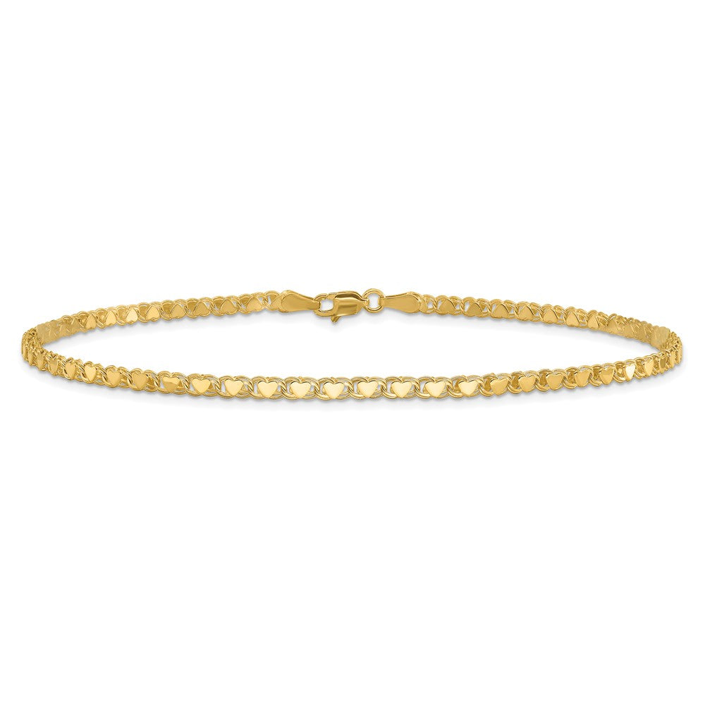 10k Polished Double-Sided Heart 7in Bracelet