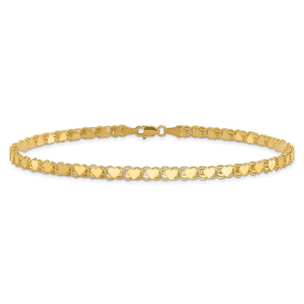 10k Polished Double-Sided Heart 10in Anklet