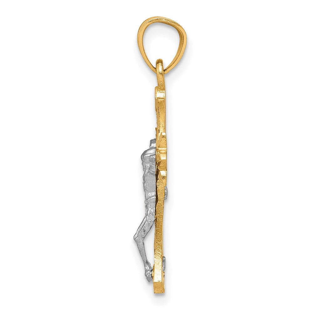 10K w/Rhodium Filigree Crucifix Pendant