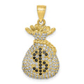 10K Black and Clear CZ Micro Pave Money Bag Pendant