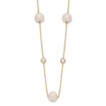 10K Polished CZ and 7-8mm FWC Pearl 7 Station Necklace