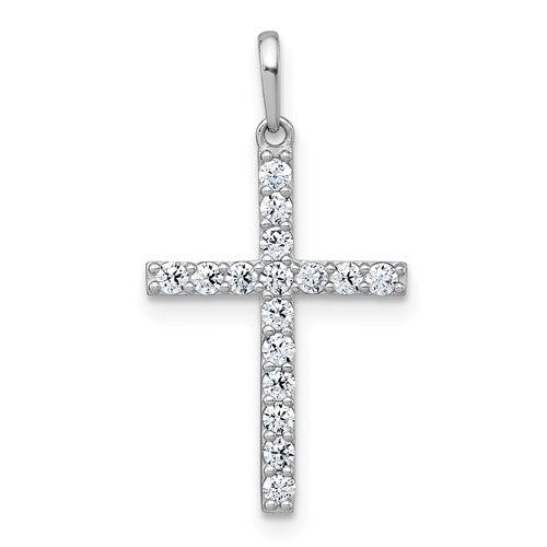 10k White Gold Polished CZ Cross Pendant