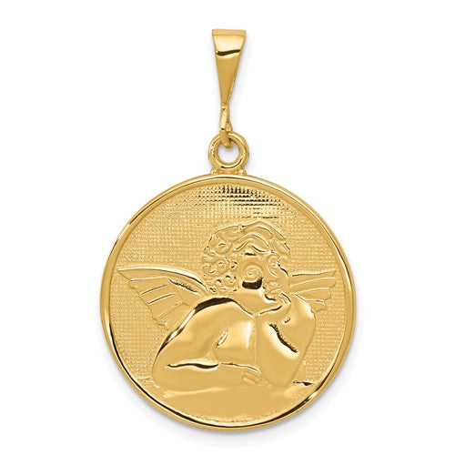 10k Polished & Satin Angel Pendant