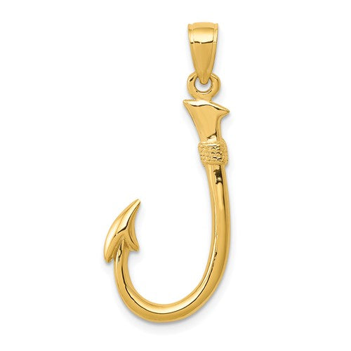 10K 3D Fish Hook Pendant