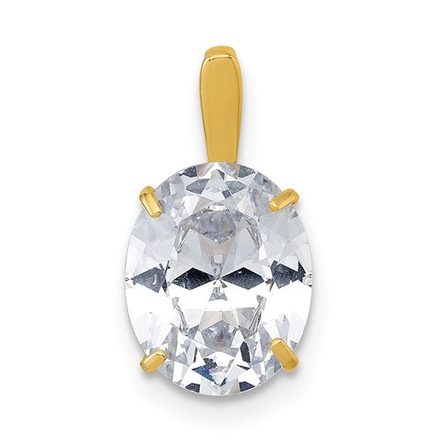 10k Polished White 8x10mm Oval CZ Pendant