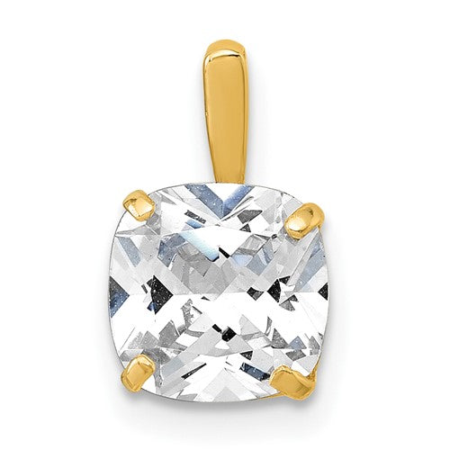 10k Polished Cushion 8mm CZ Solitaire Pendant