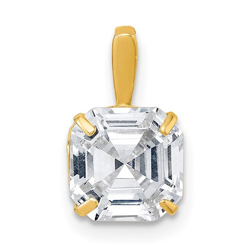 10k Polished 8mm CZ Modified Square Cut Pendant