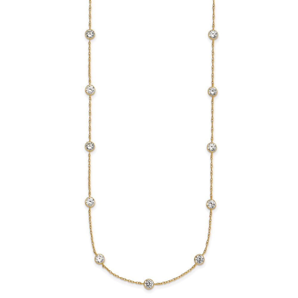 10k Polished Bezel CZ 9 Station Necklace