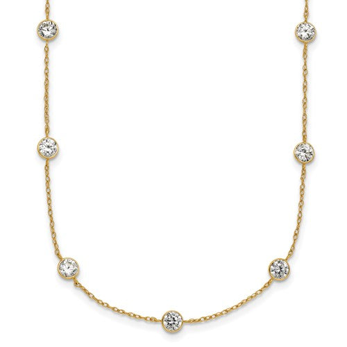 10k Polished Bezel CZ 9 Station Necklace