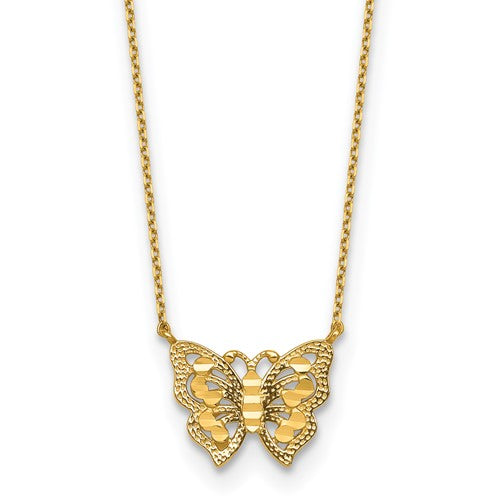 10k Polished and Diamond-cut Butterfly w/2in ext. Necklace
