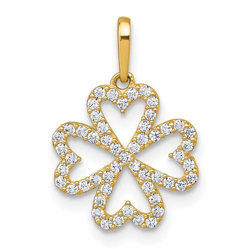 10k Polished CZ 4 Leaf Clover Pendant