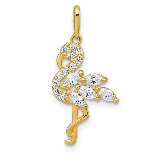 10k Polished CZ Flamingo Pendant