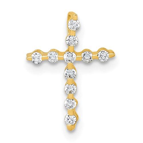 10k Polished CZ Cross Chain Slide Pendant
