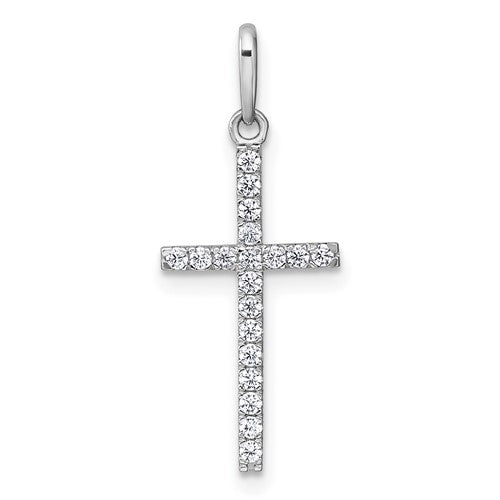 10k White Gold Polished CZ Cross Pendant