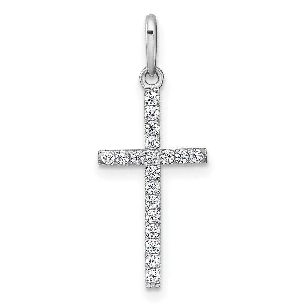 10k White Gold Polished CZ Cross Pendant