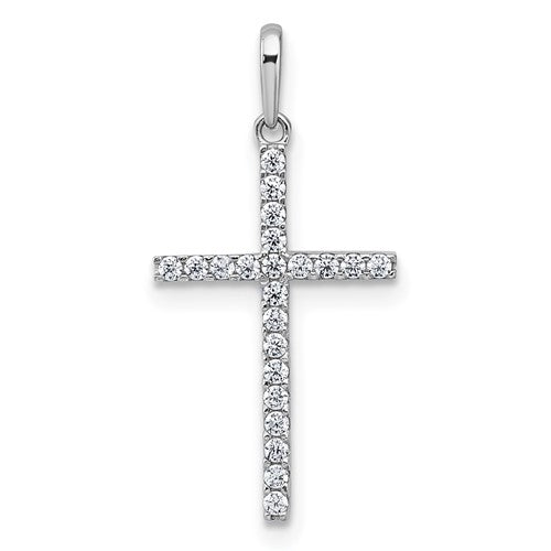 10k White Gold Polished CZ Cross Pendant