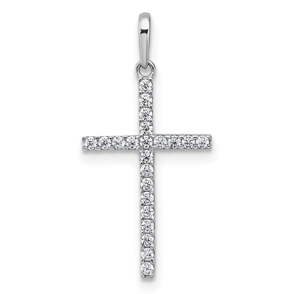 10k White Gold Polished CZ Cross Pendant