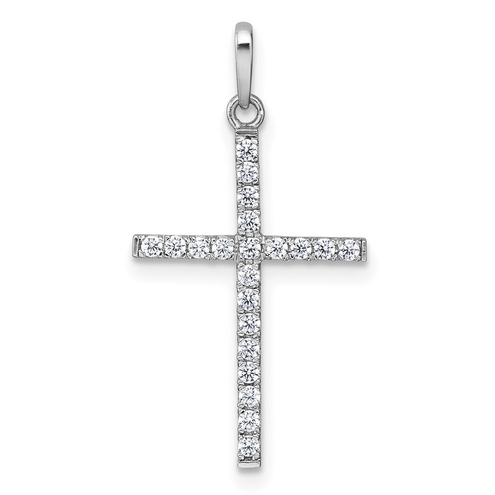 10k White Gold Polished CZ Cross Pendant