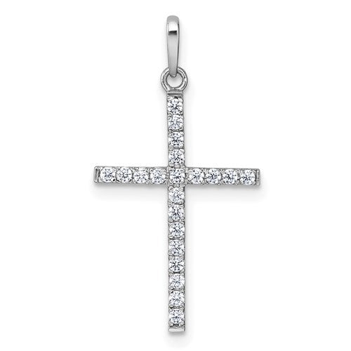 10k White Gold Polished CZ Cross Pendant