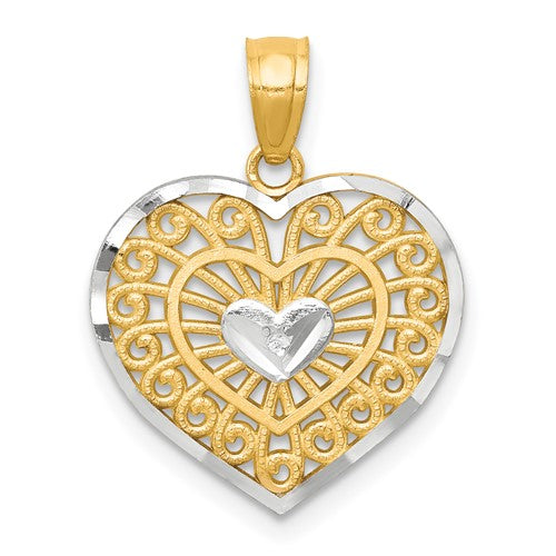 10K w/Rhodium Heart Charm