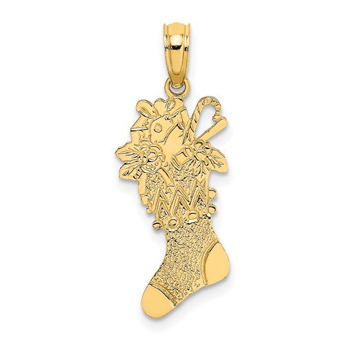 10K Polished Christmas Stocking Pendant
