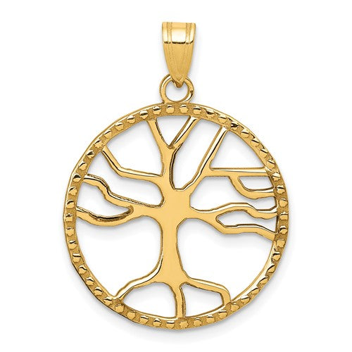 10K Tree of Life in Round Frame Pendant