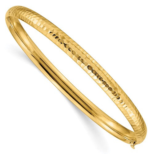 10k 3/16 Fancy Hammered Hinged Bangle Bracelet