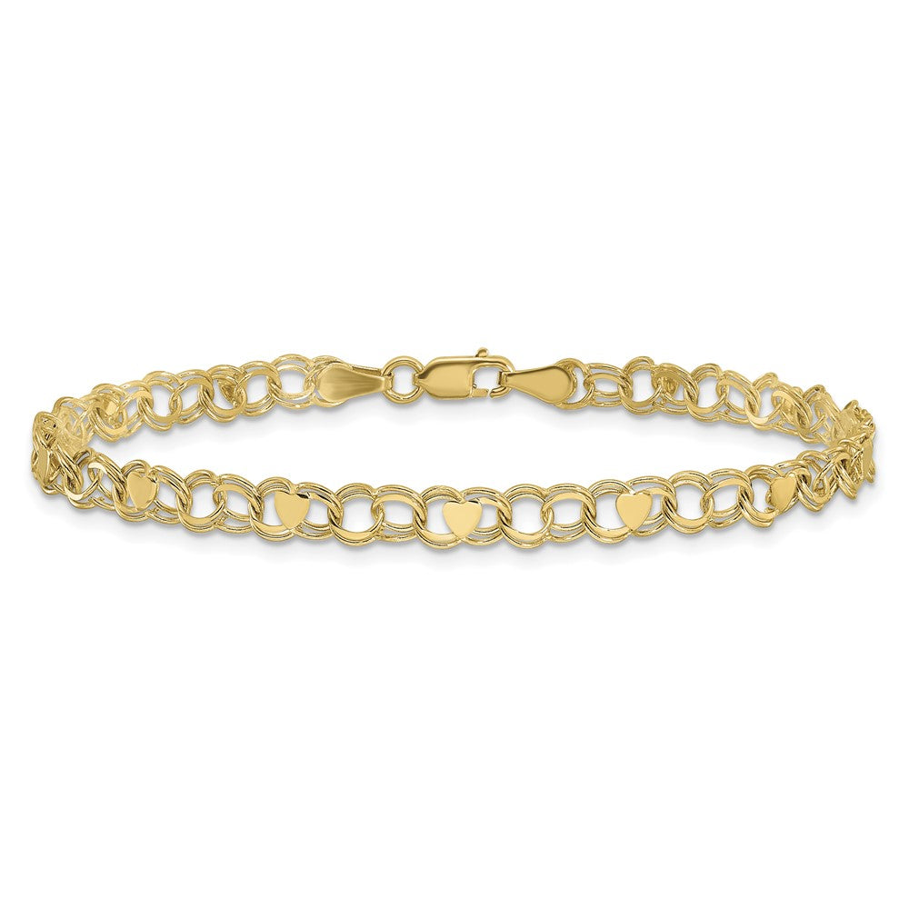 10k Double Link Heart Charm Bracelet