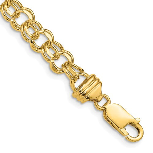 10k 7in 6.5mm Solid Double Link Charm Bracelet