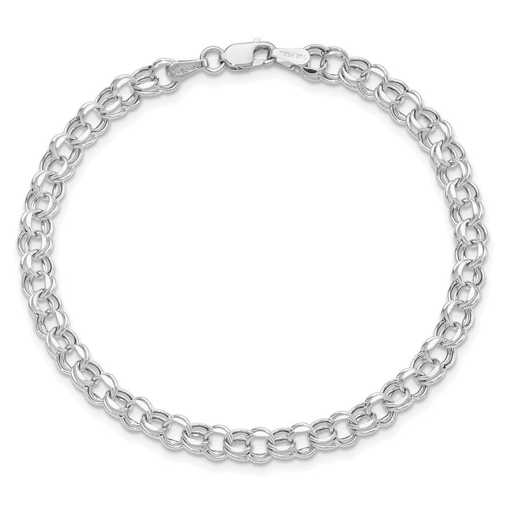 10k White Gold 7in 4.5mm Hollow Dia-cut Dbl Link Charm Bracelet