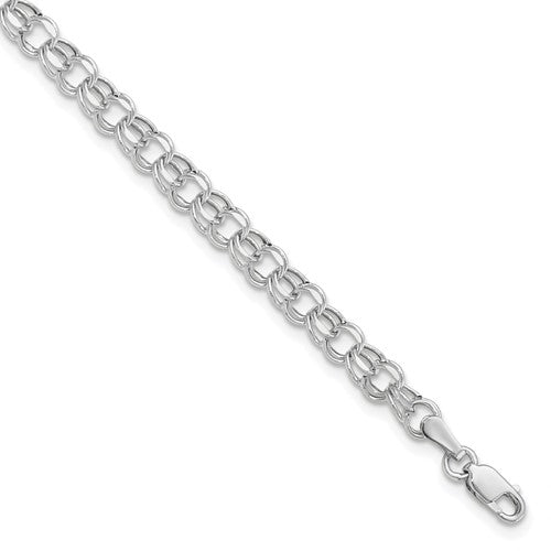 10k White Gold 7in 4.5mm Hollow Dia-cut Dbl Link Charm Bracelet