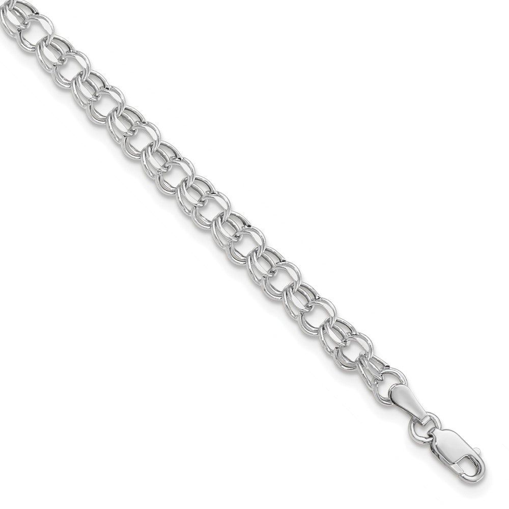 10k White Gold 7in 4.5mm Hollow Dia-cut Dbl Link Charm Bracelet