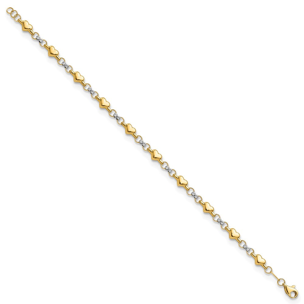 10K Two-tone Polished D/C Heart 7.5in Bracelet