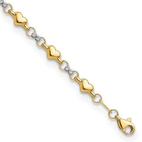 10K Two-tone Polished D/C Heart 7.5in Bracelet