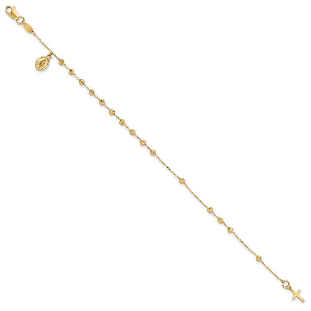 10K Polished Diamond-cut Miraculous Medal / Cross Rosary Design Bracelet