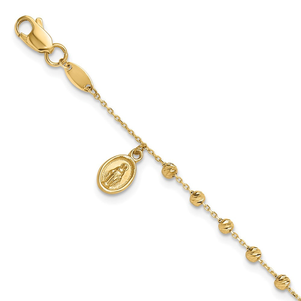 10K Polished Diamond-cut Miraculous Medal / Cross Rosary Design Bracelet