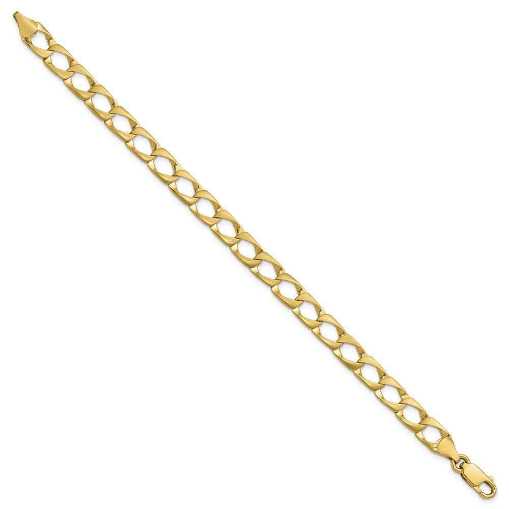 10k 7.4mm Satin & Diamond-cut Fancy Link Bracelet